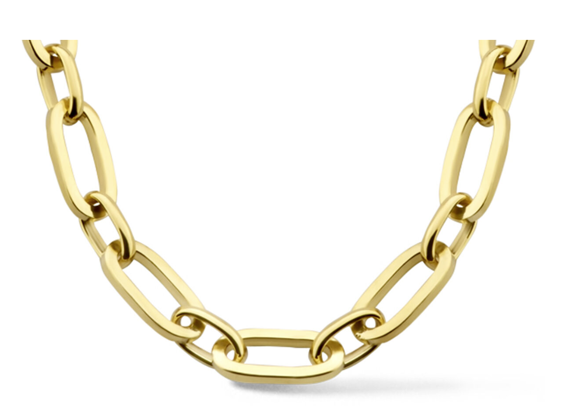 ZilGold 14 karaat Geelgouden anker collier met een kern van 925 zilver. Het collier heeft een schakelbreedte van 5.5mm en een draaglengte van 45cm. Het collier is uitgevoerd met een stevige karabijn sluiting.